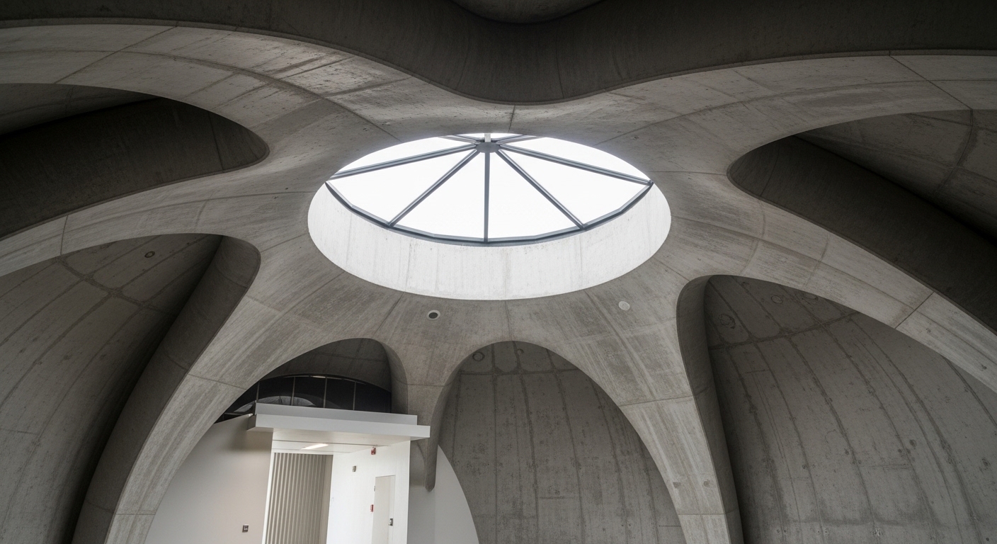 Bóveda de concreto con lucernario construida con encofrado inflable