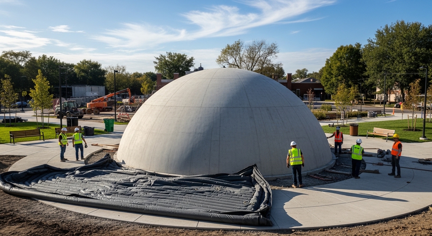 Cúpula de concreto realizada con cimbra neumática