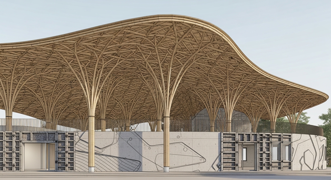 Modelo BIM de estructura de bambú y concreto
