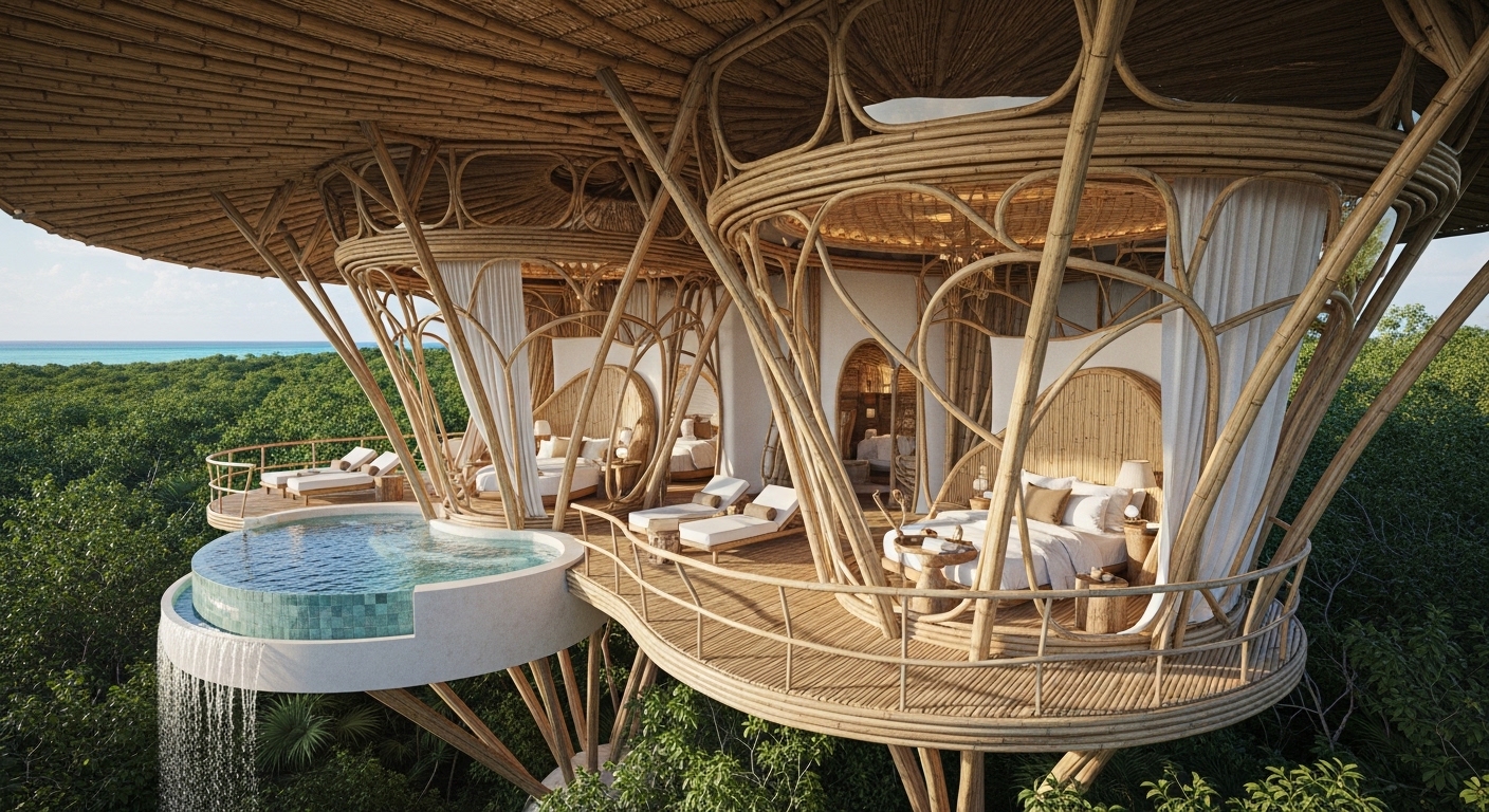 Hotel eco-lujo con bambú en la Biosfera de Sian Ka'an
