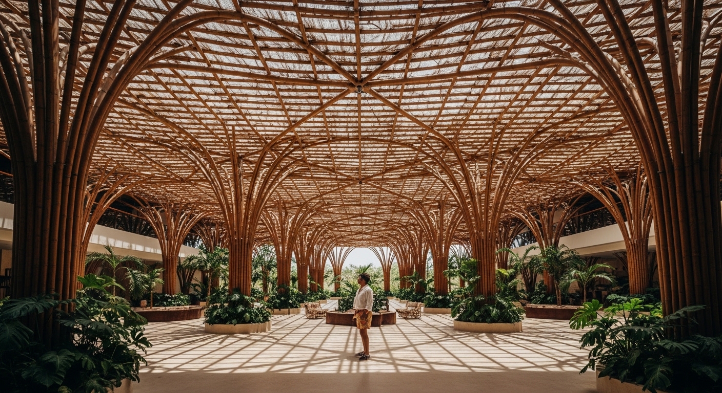 Pérgolas de bambú en hotel de Tulum