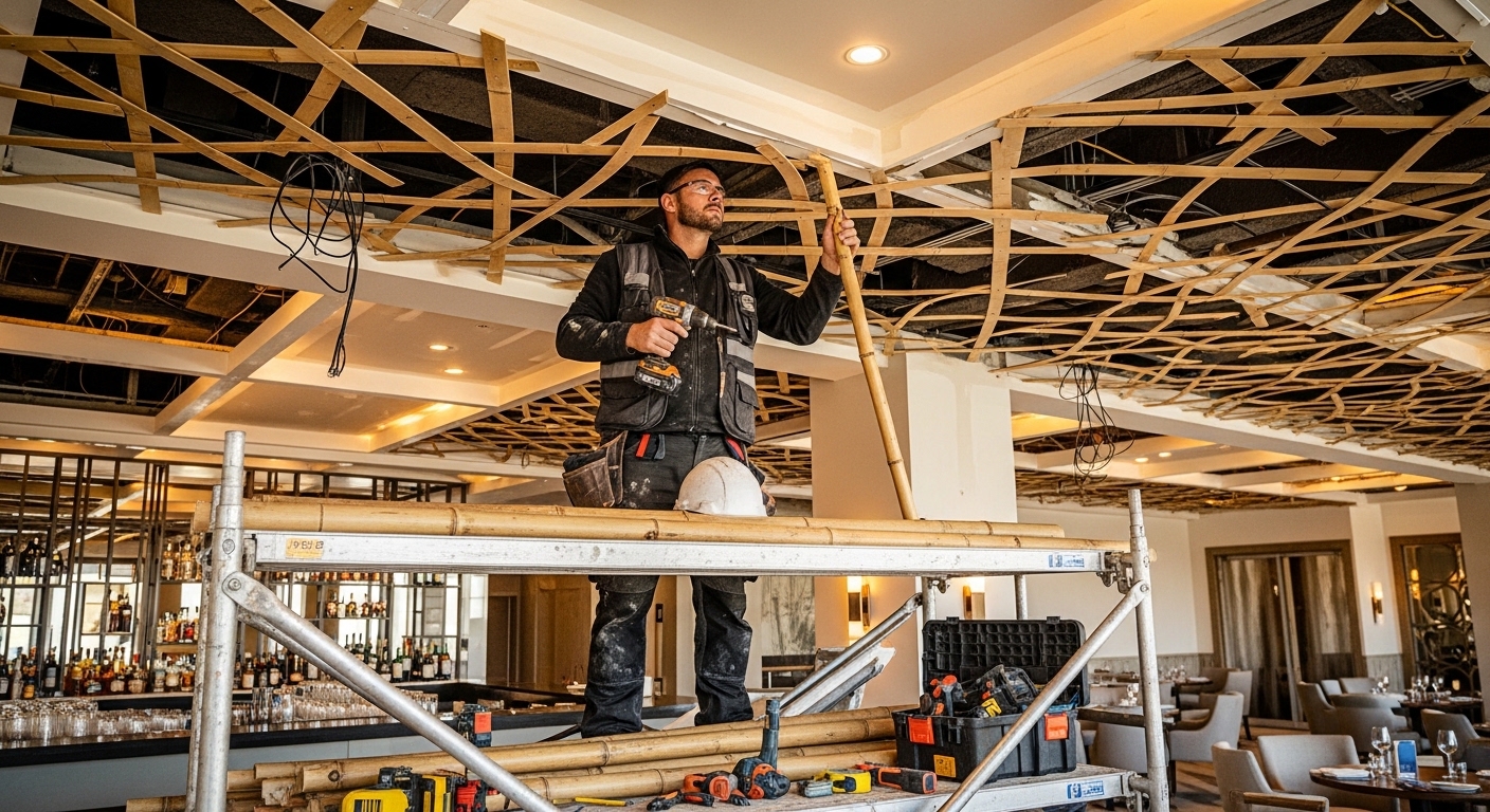Remodelación de restaurante con bambú