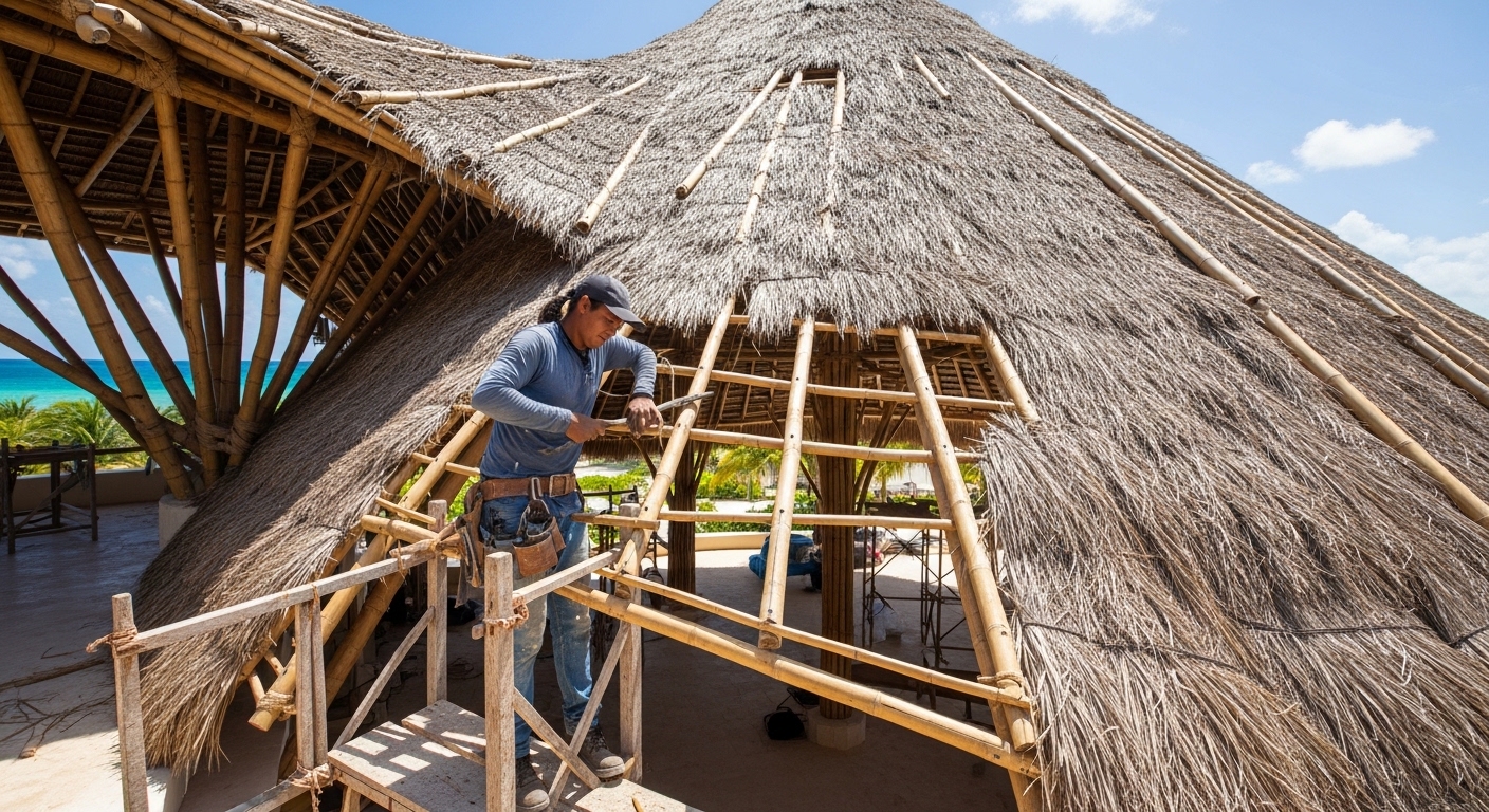 Restauración de palapa hotelera en Riviera Maya